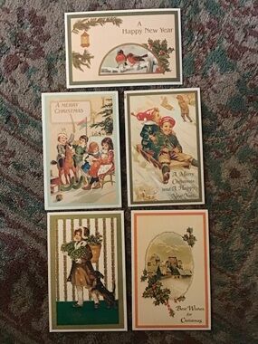 Vintage Victorian Themed Christmas Holiday Postcards, Made in Hong Kong